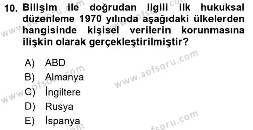 Bilişim Hukuku Dersi 2023 - 2024 Yılı (Vize) Ara Sınavı 10. Soru