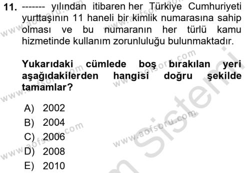 Bilişim Hukuku Dersi 2023 - 2024 Yılı (Vize) Ara Sınavı 11. Soru