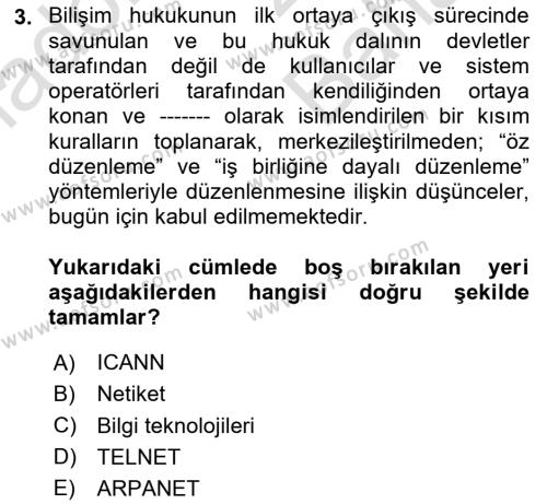 Bilişim Hukuku Dersi 2023 - 2024 Yılı (Vize) Ara Sınavı 3. Soru