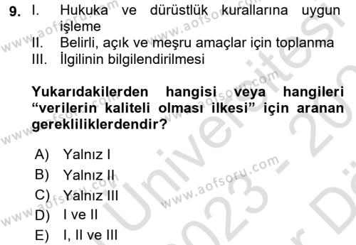 Bilişim Hukuku Dersi 2023 - 2024 Yılı (Vize) Ara Sınavı 9. Soru