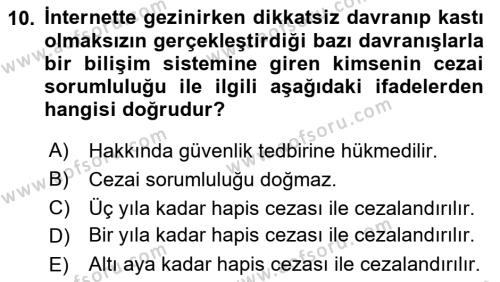 Bilişim Hukuku Dersi 2023 - 2024 Yılı (Final) Dönem Sonu Sınavı 10. Soru