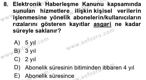 Bilişim Hukuku Dersi 2023 - 2024 Yılı (Final) Dönem Sonu Sınavı 8. Soru