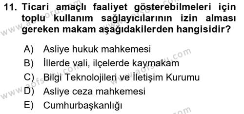 Bilişim Hukuku Dersi 2023 - 2024 Yılı Yaz Okulu Sınavı 11. Soru