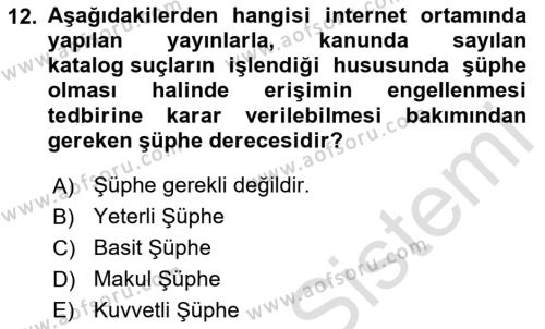 Bilişim Hukuku Dersi 2023 - 2024 Yılı Yaz Okulu Sınavı 12. Soru