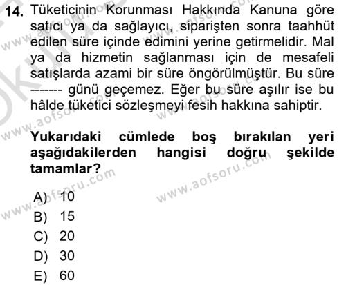 Bilişim Hukuku Dersi 2023 - 2024 Yılı Yaz Okulu Sınavı 14. Soru