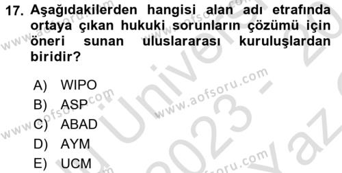 Bilişim Hukuku Dersi 2023 - 2024 Yılı Yaz Okulu Sınavı 17. Soru