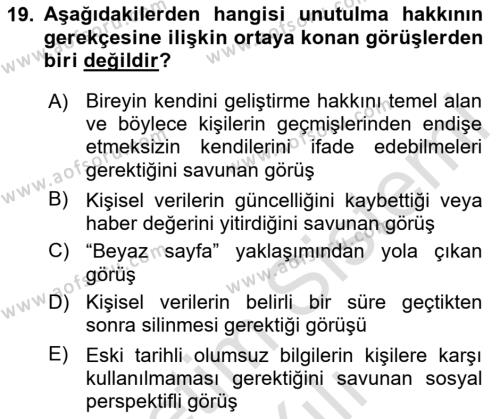 Bilişim Hukuku Dersi 2023 - 2024 Yılı Yaz Okulu Sınavı 19. Soru