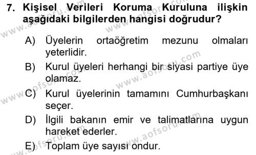 Bilişim Hukuku Dersi 2023 - 2024 Yılı Yaz Okulu Sınavı 7. Soru