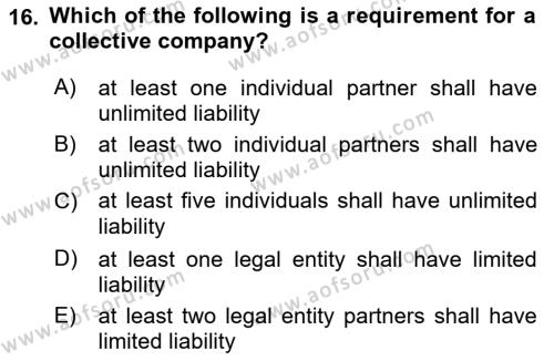 Business Law Dersi 2021 - 2022 Yılı (Vize) Ara Sınavı 16. Soru