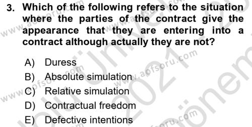 Business Law Dersi 2021 - 2022 Yılı (Final) Dönem Sonu Sınavı 3. Soru