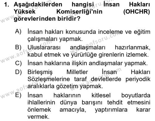 İnsan Hakları Hukukuna Giriş Dersi 2020 - 2021 Yılı Yaz Okulu Sınavı 1. Soru