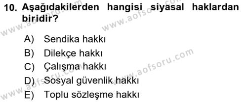 İnsan Hakları Hukukuna Giriş Dersi 2020 - 2021 Yılı Yaz Okulu Sınavı 10. Soru