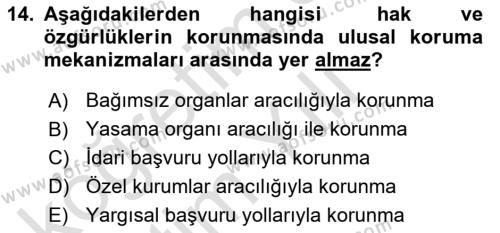 İnsan Hakları Hukukuna Giriş Dersi 2020 - 2021 Yılı Yaz Okulu Sınavı 14. Soru