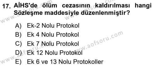 İnsan Hakları Hukukuna Giriş Dersi 2020 - 2021 Yılı Yaz Okulu Sınavı 17. Soru