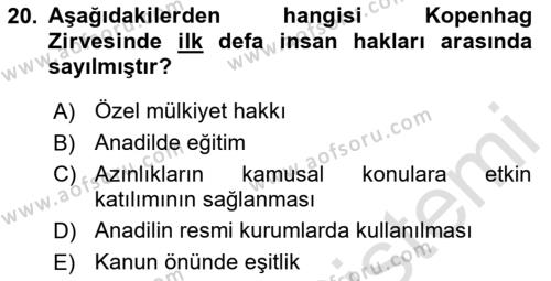 İnsan Hakları Hukukuna Giriş Dersi 2020 - 2021 Yılı Yaz Okulu Sınavı 20. Soru