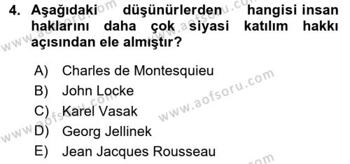 İnsan Hakları Hukukuna Giriş Dersi 2020 - 2021 Yılı Yaz Okulu Sınavı 4. Soru