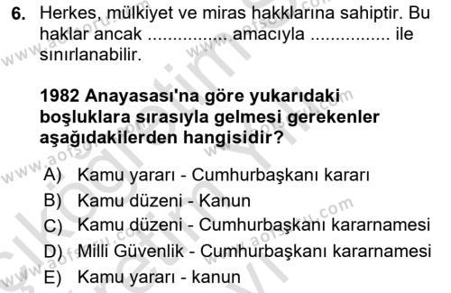 İnsan Hakları Hukukuna Giriş Dersi 2020 - 2021 Yılı Yaz Okulu Sınavı 6. Soru