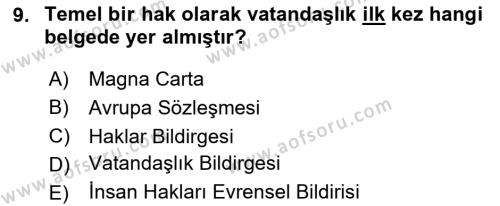 İnsan Hakları Hukukuna Giriş Dersi 2020 - 2021 Yılı Yaz Okulu Sınavı 9. Soru