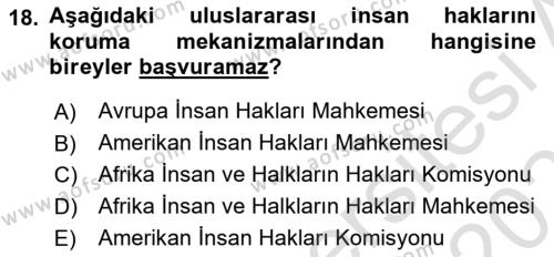 İnsan Hakları Hukukuna Giriş Dersi 2021 - 2022 Yılı (Final) Dönem Sonu Sınavı 18. Soru