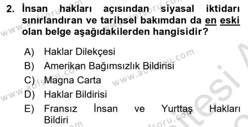 İnsan Hakları Hukukuna Giriş Dersi 2021 - 2022 Yılı (Final) Dönem Sonu Sınavı 2. Soru