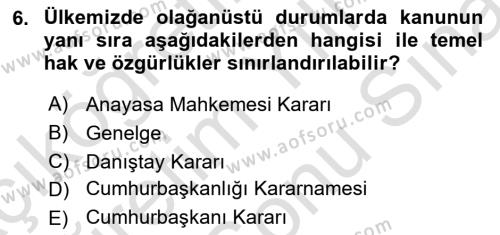 İnsan Hakları Hukukuna Giriş Dersi 2021 - 2022 Yılı (Final) Dönem Sonu Sınavı 6. Soru