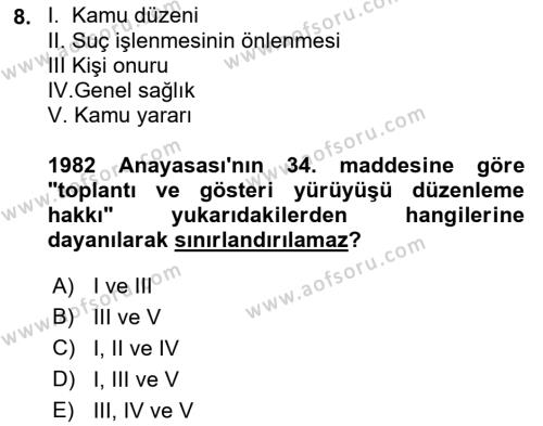 İnsan Hakları Hukukuna Giriş Dersi 2021 - 2022 Yılı (Final) Dönem Sonu Sınavı 8. Soru