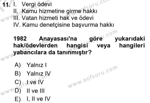 İnsan Hakları Hukukuna Giriş Dersi 2021 - 2022 Yılı Yaz Okulu Sınavı 11. Soru