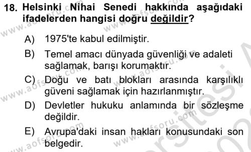 İnsan Hakları Hukukuna Giriş Dersi 2021 - 2022 Yılı Yaz Okulu Sınavı 18. Soru