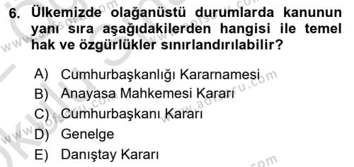 İnsan Hakları Hukukuna Giriş Dersi 2021 - 2022 Yılı Yaz Okulu Sınavı 6. Soru