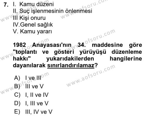 İnsan Hakları Hukukuna Giriş Dersi 2021 - 2022 Yılı Yaz Okulu Sınavı 7. Soru