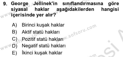 İnsan Hakları Hukukuna Giriş Dersi 2021 - 2022 Yılı Yaz Okulu Sınavı 9. Soru