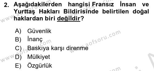 İnsan Hakları Hukukuna Giriş Dersi 2022 - 2023 Yılı Yaz Okulu Sınavı 2. Soru