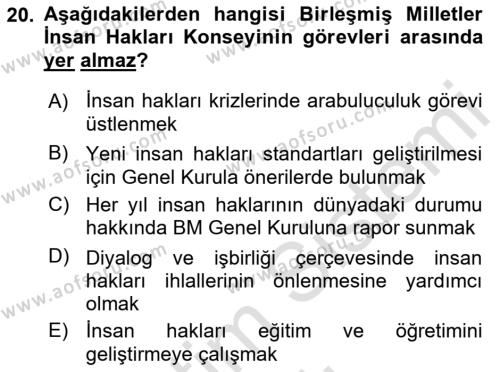 İnsan Hakları Hukukuna Giriş Dersi 2022 - 2023 Yılı Yaz Okulu Sınavı 20. Soru