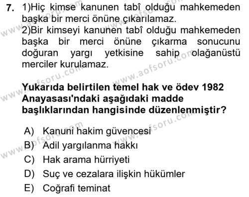 İnsan Hakları Hukukuna Giriş Dersi 2022 - 2023 Yılı Yaz Okulu Sınavı 7. Soru