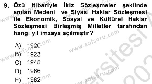 İnsan Hakları Hukukuna Giriş Dersi 2022 - 2023 Yılı Yaz Okulu Sınavı 9. Soru