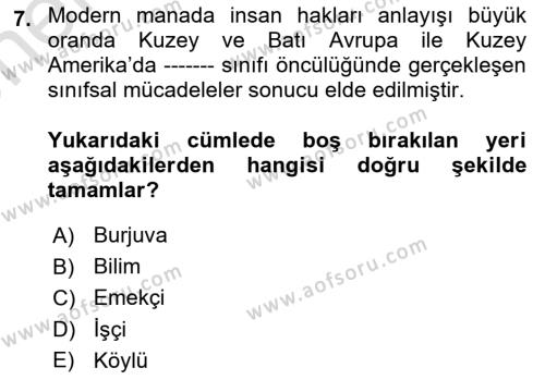 İnsan Hakları Hukukuna Giriş Dersi 2023 - 2024 Yılı (Vize) Ara Sınavı 7. Soru