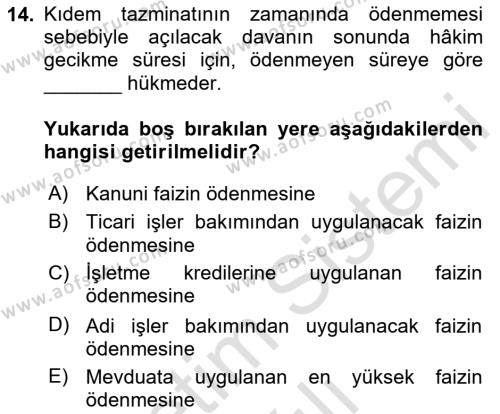 Temel İş Hukuku Dersi 2020 - 2021 Yılı Yaz Okulu Sınavı 14. Soru