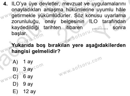 Temel İş Hukuku Dersi 2020 - 2021 Yılı Yaz Okulu Sınavı 4. Soru