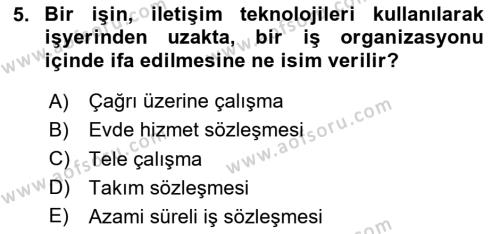 Temel İş Hukuku Dersi 2020 - 2021 Yılı Yaz Okulu Sınavı 5. Soru