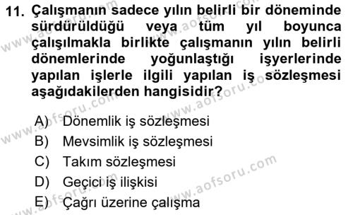 Temel İş Hukuku Dersi 2021 - 2022 Yılı (Vize) Ara Sınavı 11. Soru