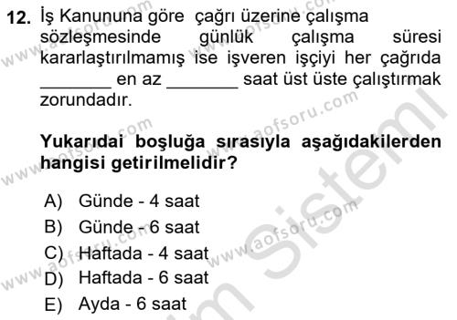 Temel İş Hukuku Dersi 2021 - 2022 Yılı (Vize) Ara Sınavı 12. Soru