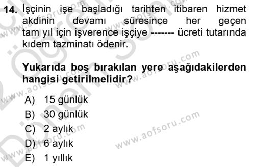 Temel İş Hukuku Dersi 2021 - 2022 Yılı (Final) Dönem Sonu Sınavı 14. Soru