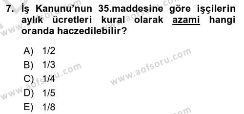 Temel İş Hukuku Dersi 2021 - 2022 Yılı (Final) Dönem Sonu Sınavı 7. Soru