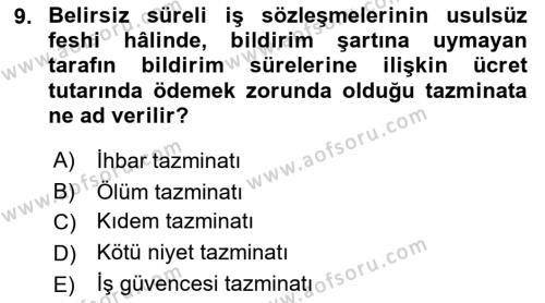 Temel İş Hukuku Dersi 2021 - 2022 Yılı (Final) Dönem Sonu Sınavı 9. Soru