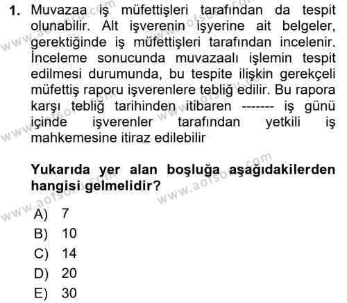 Temel İş Hukuku Dersi 2021 - 2022 Yılı Yaz Okulu Sınavı 1. Soru