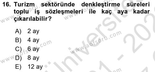 Temel İş Hukuku Dersi 2021 - 2022 Yılı Yaz Okulu Sınavı 16. Soru