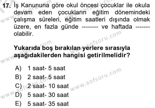 Temel İş Hukuku Dersi 2021 - 2022 Yılı Yaz Okulu Sınavı 17. Soru