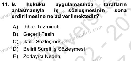 Temel İş Hukuku Dersi 2022 - 2023 Yılı Yaz Okulu Sınavı 11. Soru