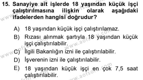 Temel İş Hukuku Dersi 2022 - 2023 Yılı Yaz Okulu Sınavı 15. Soru