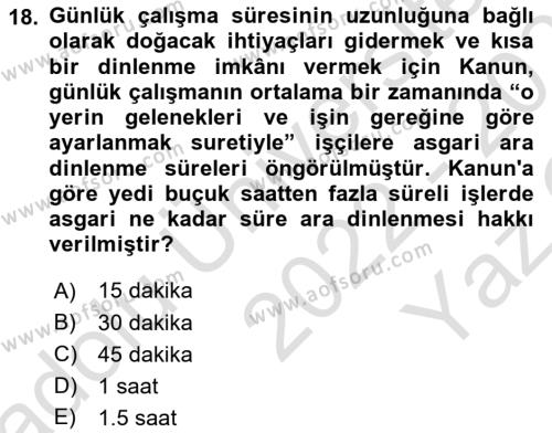 Temel İş Hukuku Dersi 2022 - 2023 Yılı Yaz Okulu Sınavı 18. Soru